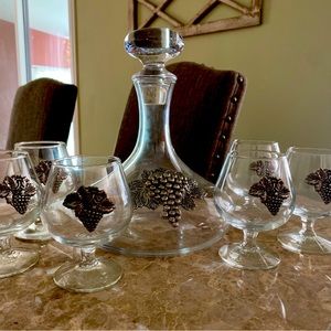 Vintage decanter and 6 goblets for sale, Bohemia brand from Czech Republic